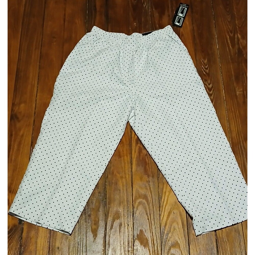 Kim Rogers White with Black Polka Dots Elastic Waistband Capri Pants 10 NWT